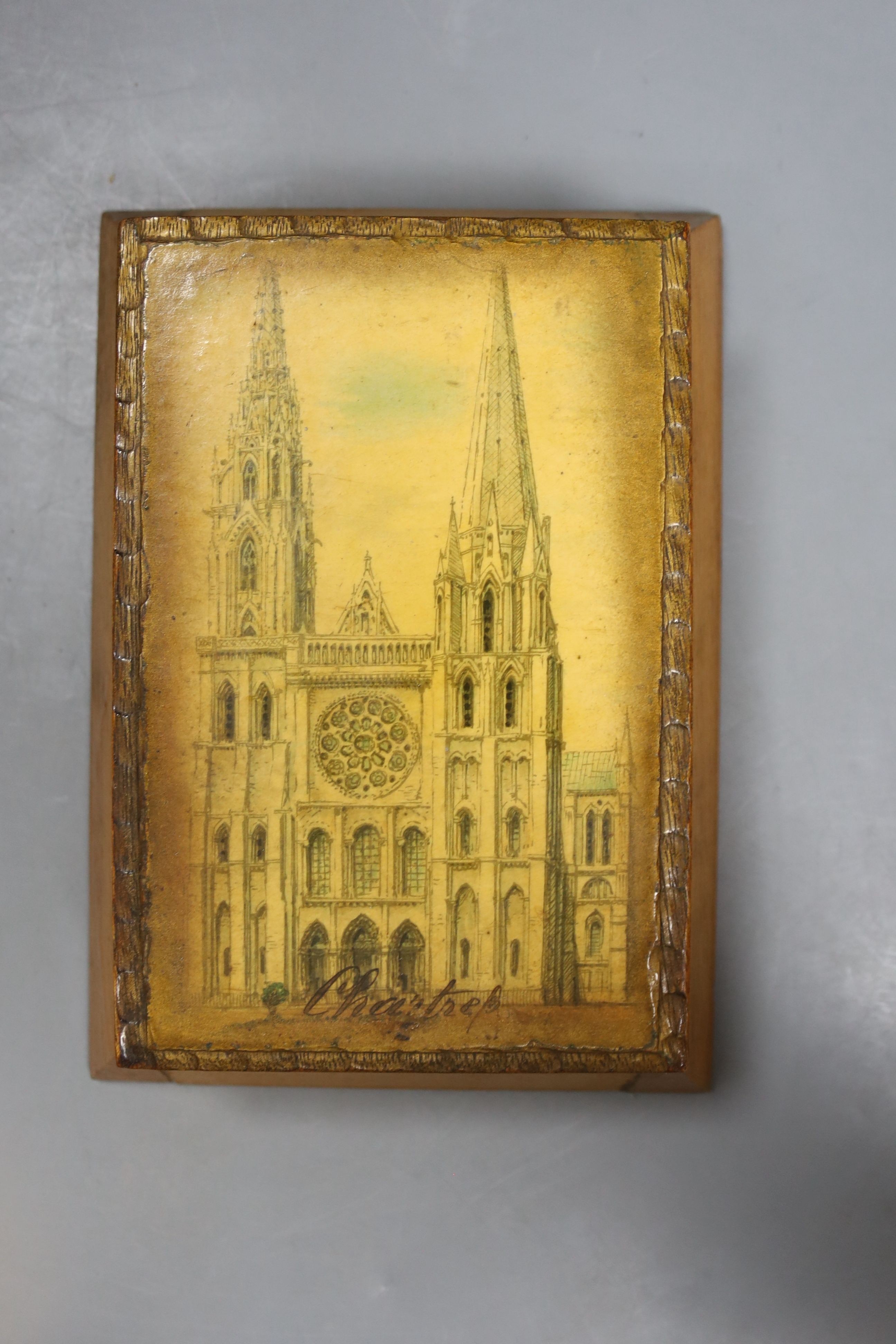 An olive wood blotter pad, 30cm two cased packs cards